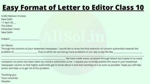 Easy Format of Letter to Editor Class 10